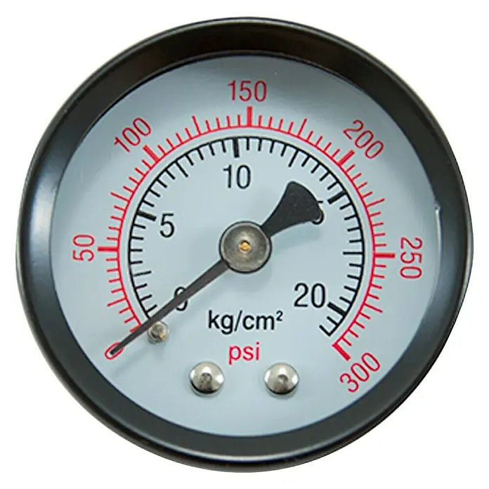 Bb agua Manómetro de presión de aire - Apto para: Equipos de ósmosis - Manómetro con lectura hasta 300 psi, mostrando un valor de presión entre 2 y 3 kg/cm². Adecuado para diversas aplicaciones.