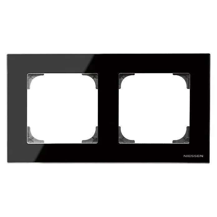 Niessen Sky Marco - Cristal negro, Modelo de mecanismos: x 2, Plástico - Marco doble negro brillante para interruptores o enchufes, con logo NIESSEN.