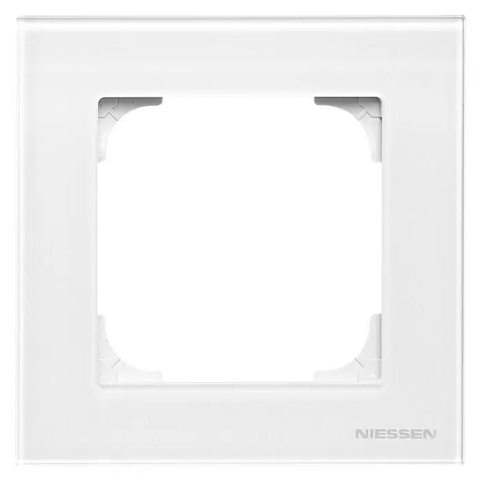 Niessen Sky Marco - Cristal blanco, Modelo de mecanismos: x 1, Plástico - Marco cuadrado blanco para interruptor/enchufe con apertura central y marca NIESSEN.