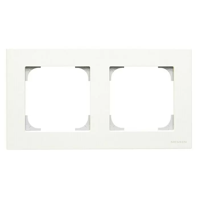 Niessen Sky Marco - Blanco, Modelo de mecanismos: x 2, Plástico - Marco doble rectangular blanco para dos interruptores o enchufes eléctricos, con clips internos grises.