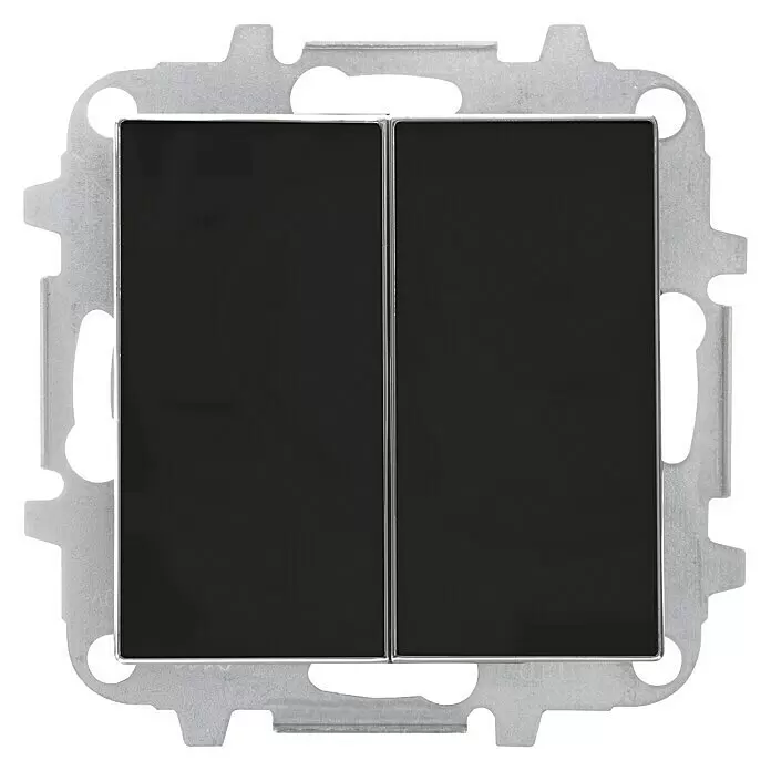 Niessen Sky Conmutador doble - Negro, Plástico - Mecanismo doble interruptor negro con marco metálico plateado para instalaciones eléctricas.