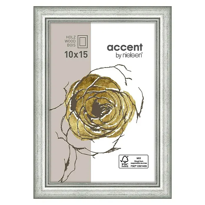 Nielsen Holzrahmen Ascot - 10 x 15 cm, Silber, Glas - Silberfarbener Nielsen Holz Bilderrahmen, Größe 10x15, mit stilvollem Rosen-Motiv.