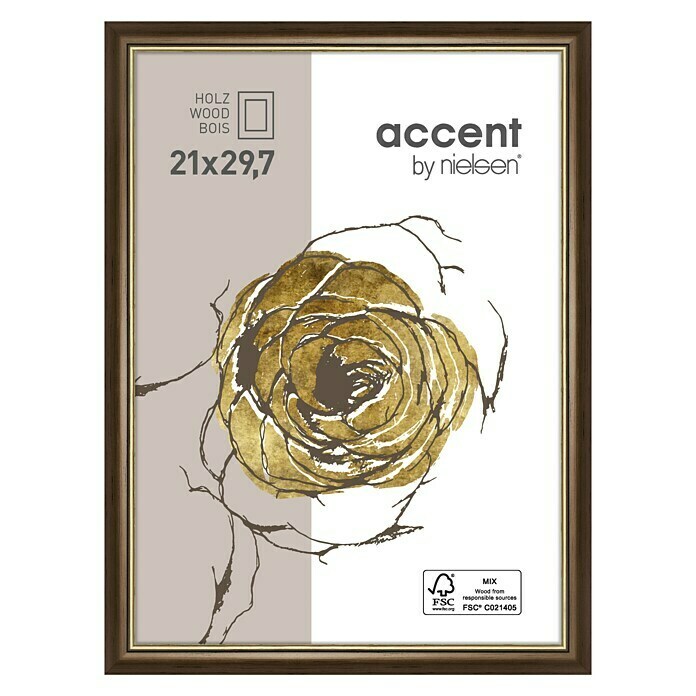 Nielsen Bilderrahmen Ascot (Dunkelbraun/Gold, 21 x 29,7 cm / DIN A4, Holz)