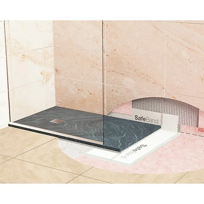 Cinta selladora para ducha SafeBand - Largo: 3,5 m - Membrana de sellado SafeBand en el baño. La membrana garantiza una protección fiable contra la humedad en la zona de ducha.