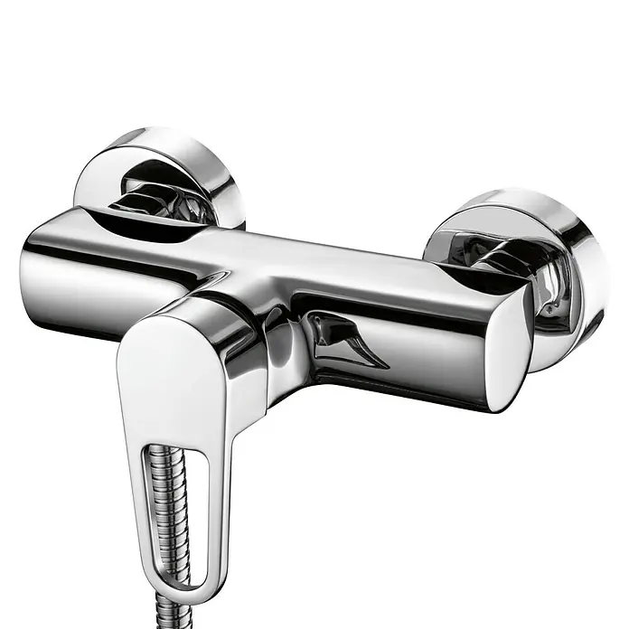 Cosmobath Markham Grifo monomando de ducha - Cromo, Brillante - Grifo de ducha cromado brillante para el baño con manguera para una ducha de mano.