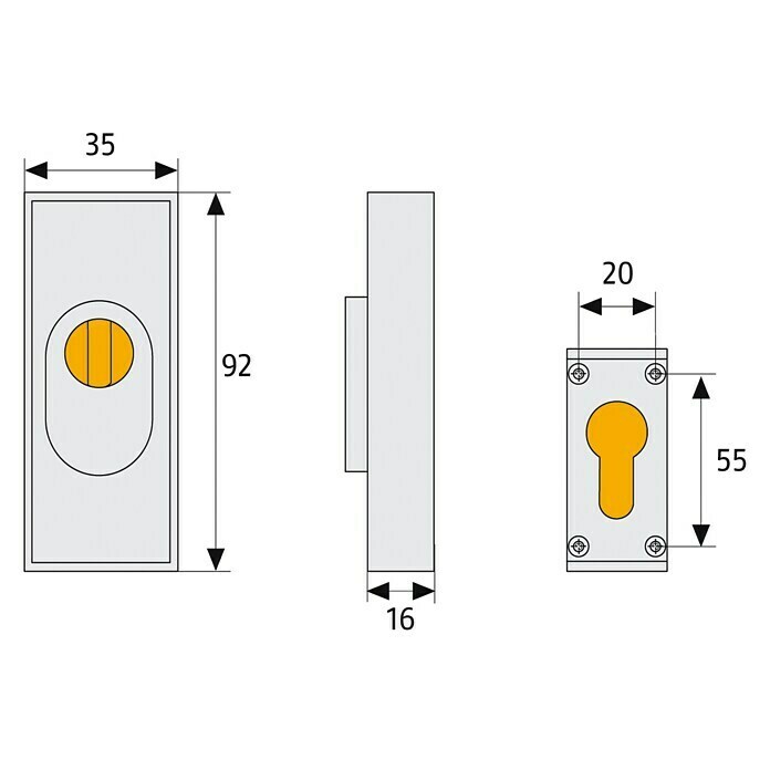 Abus Sicherheitsrosette RSZS 316 (Metalltür, Messing, Stärke Schild/ Rosette: 16 mm)