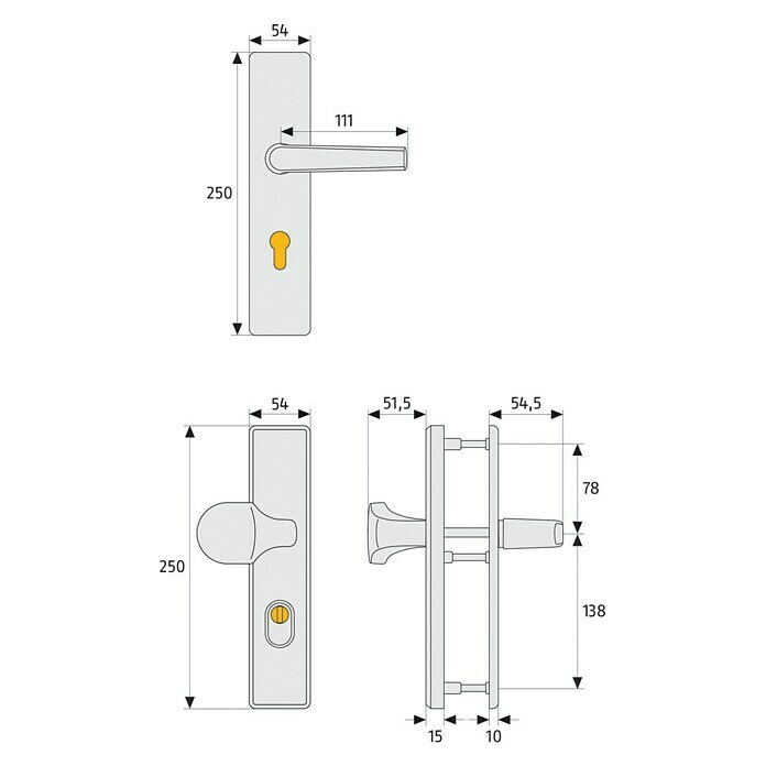 Abus Schutzbeschlag KLSZ 714 (Wohnungsabschlusstür, Messing, 37 - 47 mm, Knopf außen, Drücker innen)