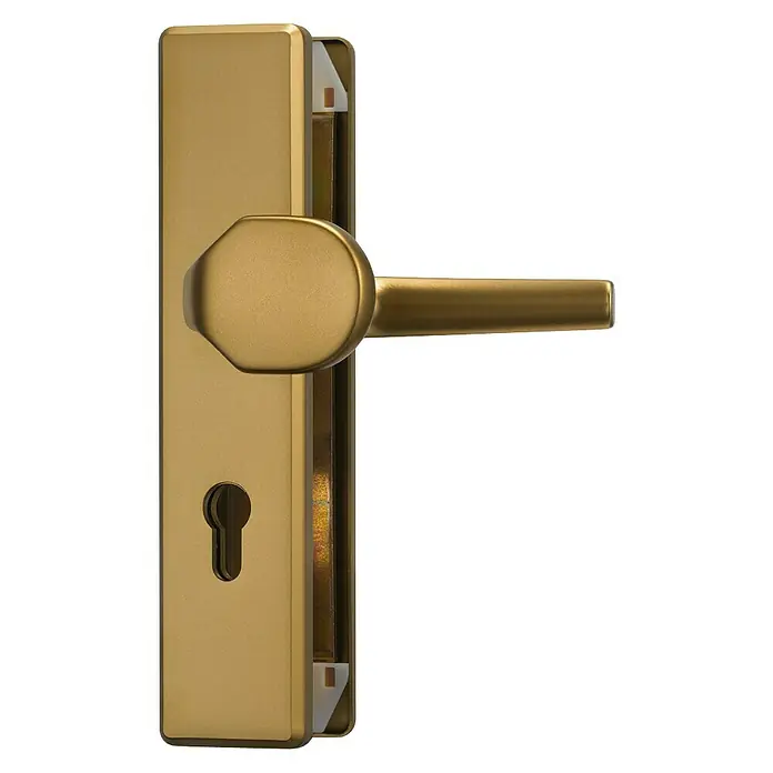 Abus Schutzbeschlag KLT512 - Wohnungsabschlusstür, Bronze, Knopf außen, Drücker innen, Stärke Tür: 37 mm - 47 mm - Goldener Türgriff mit rechteckiger Platte und Schlüsselloch für Innentüren in Wohnungen oder Büros.
