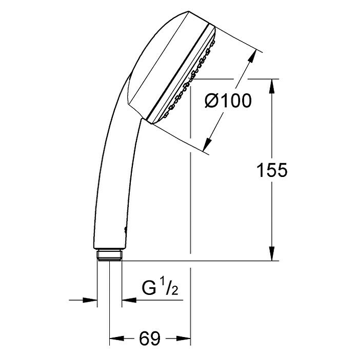 Grohe Handbrause Tempesta Cosmopolitan 100Anzahl Funktionen: 2 Stk., 5,7 l/min bei 3 bar, Chrom Front View