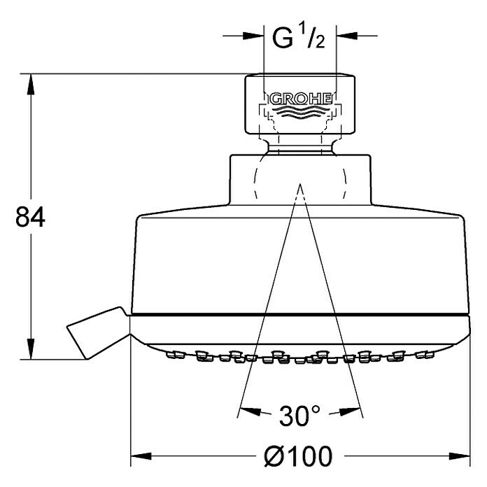 Grohe Kopfbrause Tempesta Cosmopolitan 100Durchmesser: 10 cm, 9,5 l/min bei 3 bar, Chrom Front View