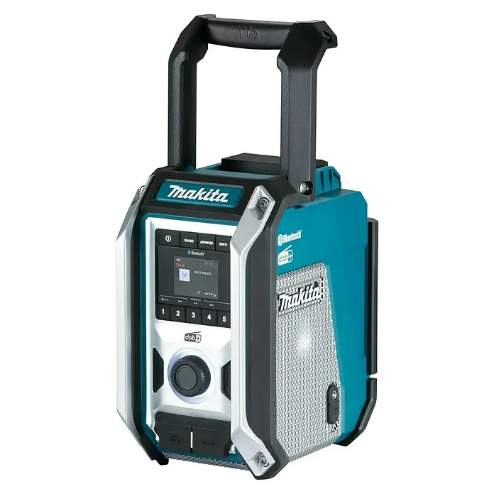 Makita LXT 18V Akku-Baustellenradio DMR115 - 18 V, Ohne Akku, Frequenz: 174.928 - 239.200 MHz (DAB/DAB+) - Das Makita DMR200 Akku-Baustellenradio mit Bluetooth und DAB+ für den flexiblen Einsatz auf der Baustelle oder in der Werkstatt.