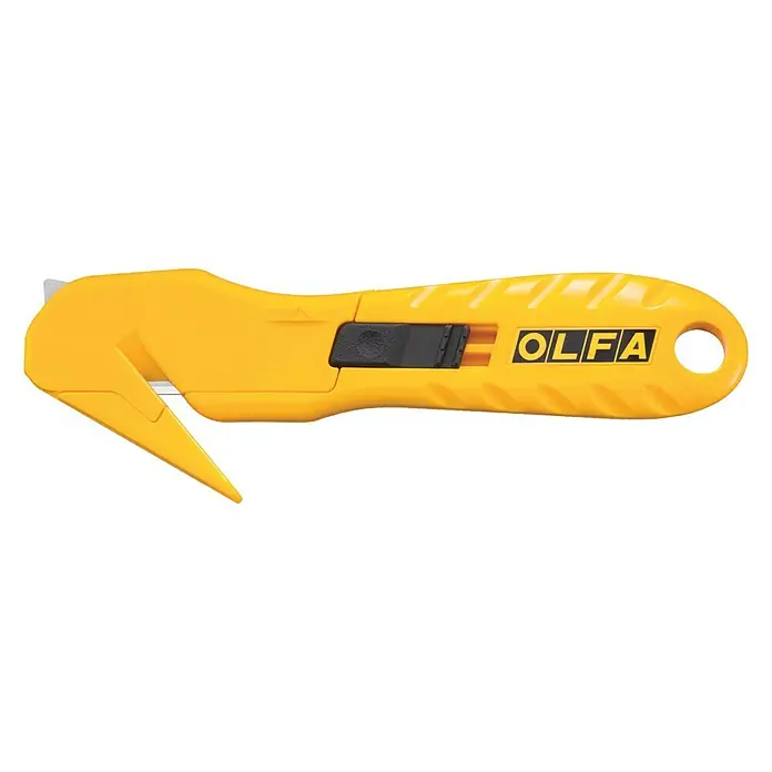 Olfa Sicherheitsmesser SK-10 - Spezialklinge, Klingenbreite: 12,5 mm - Gelbes OLFA Sicherheitsmesser mit scharfer Klinge zum sicheren Schneiden verschiedener Materialien im Lager oder Versand.
