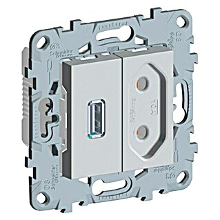 Schneider Electric New Unica Enchufe con USB (Aluminio, Sin Toma Tierra, Plástico)