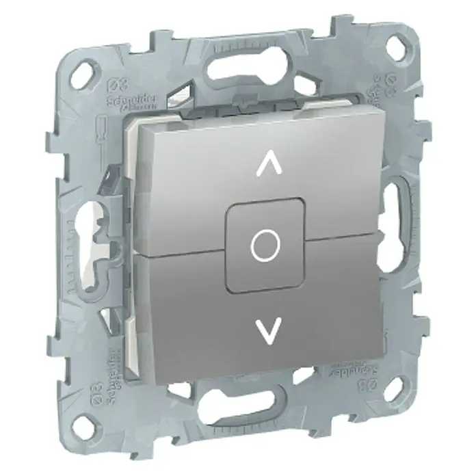 Schneider Electric New Unica Interruptores para persianas - Aluminio, Montaje en la pared - Interruptor gris Schneider Electric para controlar persianas, con flechas y botón de parada.