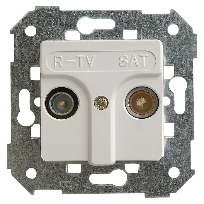 Simon 27 Pieza insertada para caja de antena - Blanco - Toma de antena con conexiones R-TV y SAT para conectar cables de antena para radio, televisión y recepción vía satélite.