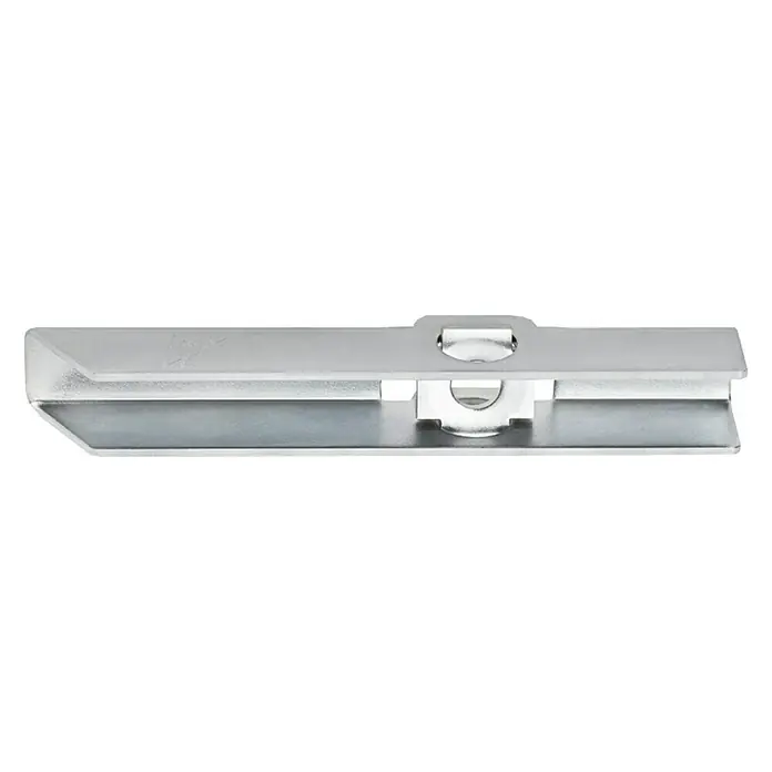 Index Taco basculante VCABA005 - Diámetro taco: 14 mm, 20 ud., Apto para: Placas de yeso laminado - Primer plano de un soporte de estante brillante de color plateado, diseñado para montar estantes y con una construcción robusta.