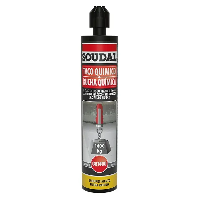 Soudal Anclaje químico - 280 ml, Gris - Anclaje químico Soudal: Mortero composite de alto rendimiento para fijaciones seguras y rápidas en hormigón y mampostería, ideal para cargas pesadas.