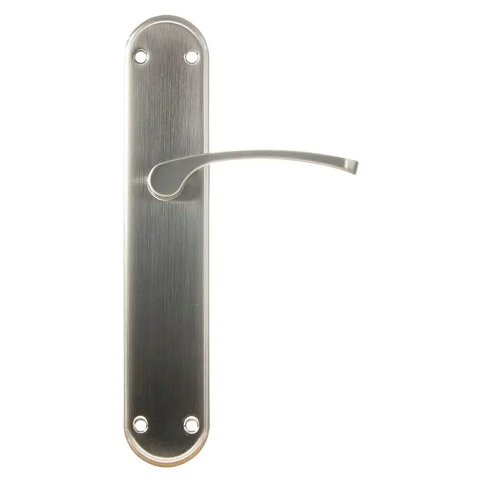 Conjunto de picaporte - Níquel, Pulido, Altura placa: 220 mm - Manilla de puerta de acero cepillado con un diseño elegante, ideal para interiores modernos. La superficie es resistente a los arañazos y fácil de mantener.