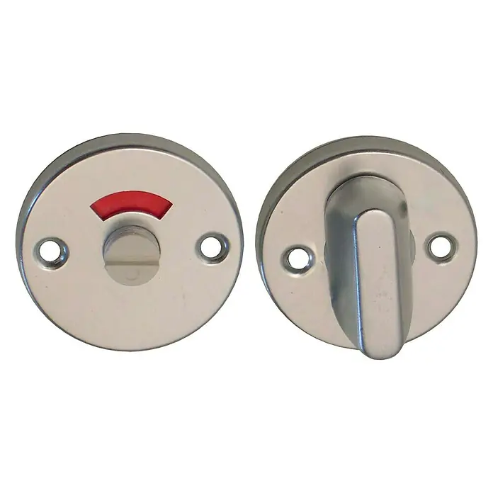 Condena 1001 - Aluminio, Plateado - Cerradura de inodoro con indicador rojo de ocupado y un pomo giratorio suave para facilitar su uso. Construcción duradera.