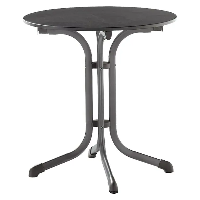 Sieger Boulevard Balkontisch rund - Ø x H: 68 x 72 cm, Stahl, Vivodur, Klappbar, Eisengrau/Anthrazit - Abgebildeter runder Gartentisch mit robustem Metallgestell, ideal für Balkon oder Terrasse. Stilvolle Ergänzung für den Außenbereich.