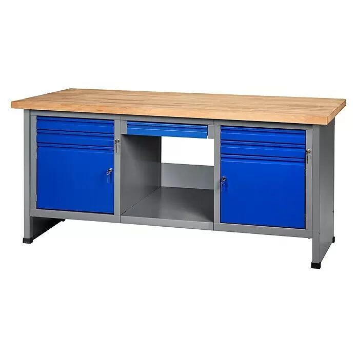 Küpper Profi Modul System Werkbank - Ultramarinblau, Hammerschlag-Silber, Anzahl Schubladen: 5 Stk. - Vorderansicht