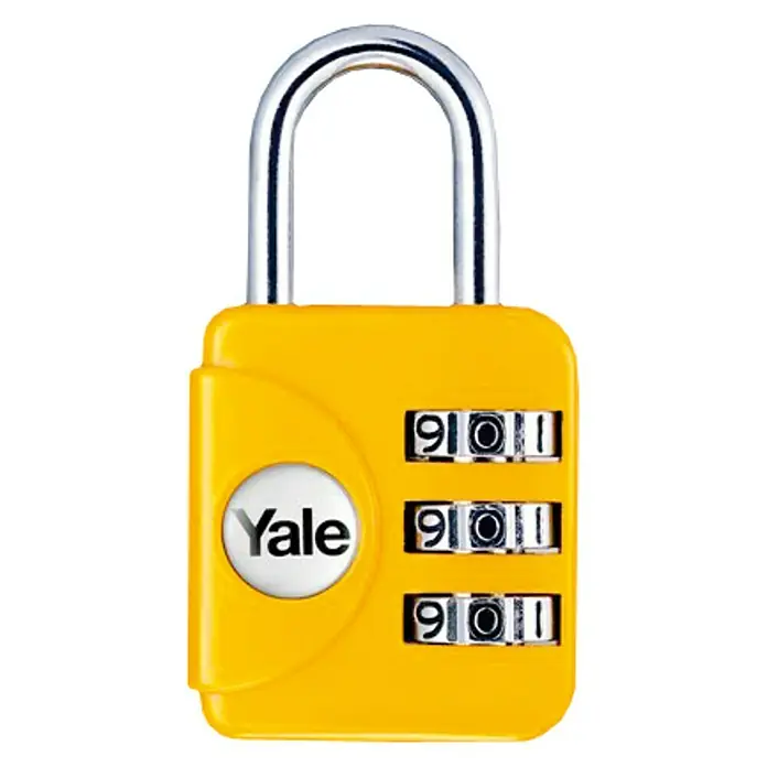 Yale Candado con combinación YP1/28/121/1 - An x L: 28,2 x 54,6 mm, Zinc, Número de dígitos en combinación: 3 ud., Amarillo - Candado amarillo Yale con un cierre de combinación de tres dígitos, ideal para asegurar equipaje y taquillas.