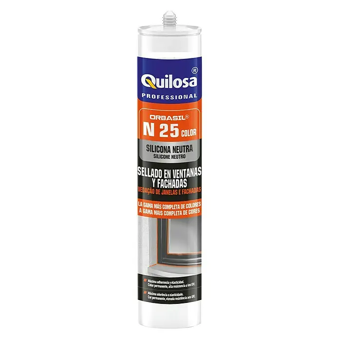 Quilosa Fijación de suelos Orbasil N 25 - 300 ml, Roble dorado, Listo para su uso - Silicona Quilosa Orbasil N 25 Color, una silicona neutra para ventanas y fachadas, que ofrece máxima adherencia y elasticidad.