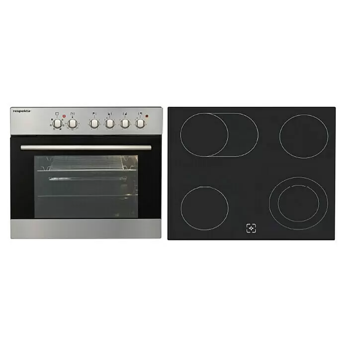 Respekta Premium Cocina esquinera Anton - An x Pr: 220 x 172 cm, Blanco, Con electrodomésticos - Horno eléctrico negro y acero inoxidable con placa vitrocerámica negra a juego.