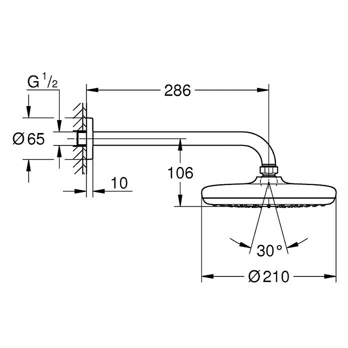 Grohe Tempesta Kopfbrausen-SetDurchmesser: 21 cm, 20 l/min bei 3 bar, Wandmontage, Chrom Front View