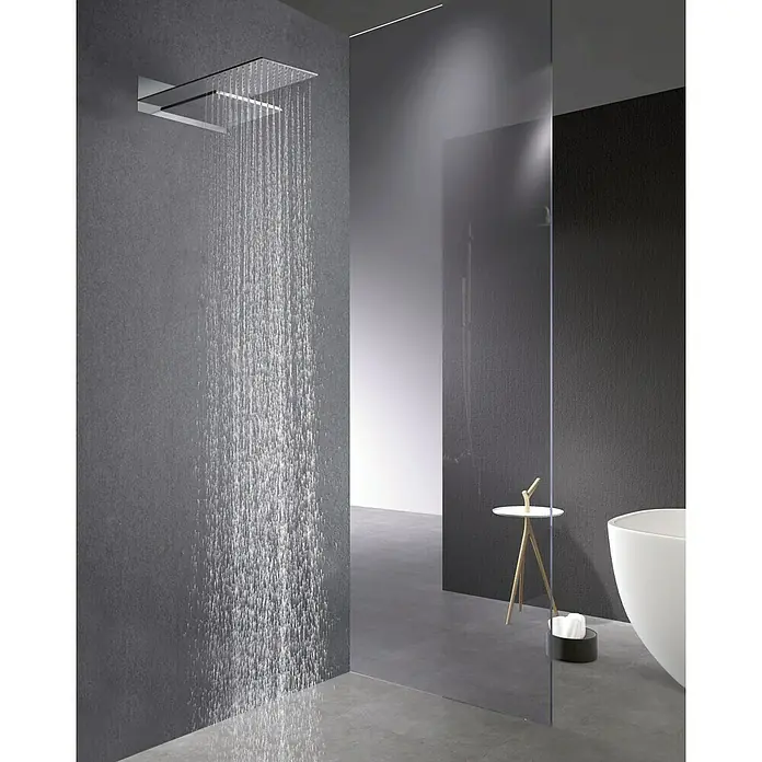 Imex Sistema de ducha Rodas - Con grifo termostático, Cromo - Ducha de lluvia moderna con flujo de agua clara en un baño elegante.