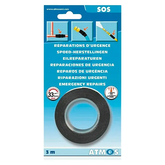 Atmos Cinta reparadora SOS - Largo: 3 m - Imagen de una cinta de reparación ATMOS SOS, perfecta para reparaciones de emergencia rápidas con alta resistencia.