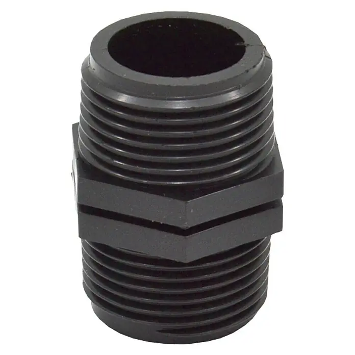 Machón roscado M-M - 1″, Plástico - Doble niple de PVC negro con rosca para conexiones de tuberías fiables. Ideal para sistemas de fontanería e irrigación.