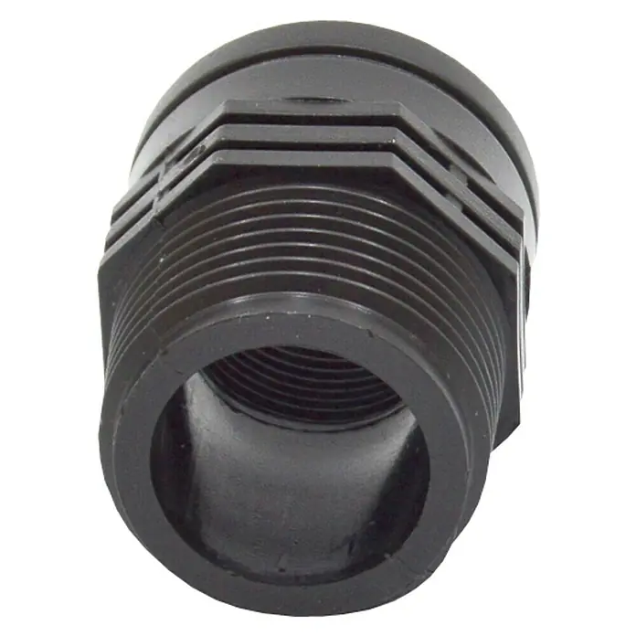 Manguito de reducción corto H-M - Dimensión conexión: 1″ - Adaptador de conexión roscada de PVC negro para conexiones de tuberías robustas. Ideal para sistemas de plomería y riego.