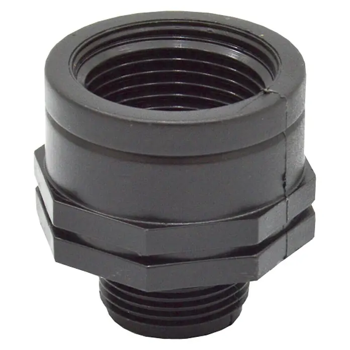 Manguito reductor H-M - Rosca exterior: ½″, Rosca interior: 1″ - Racor de tubería de PVC negro con roscas para una conexión segura y confiable en aplicaciones de plomería.