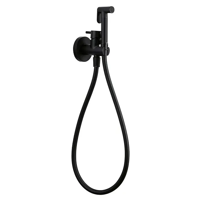 Camargue Natur Ducha higiénica inodoro - Negro - Bidet negro con soporte de pared y manguera para limpieza higiénica y fácil instalación en el baño.