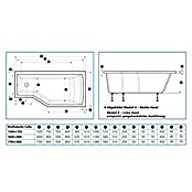 Ottofond Badewanne Flint B (Linksseitig, 150 x 75/55 x 45 cm, Sanitäracryl, Weiß)