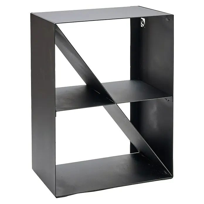 Kaminholzregal Laura - 530 x 350 x 705 mm, Stahl - Schwarzes Metallregal mit zwei Fächern und diagonaler Trennwand zur stilvollen Aufbewahrung. Ideal für Bücher und Dekoration.