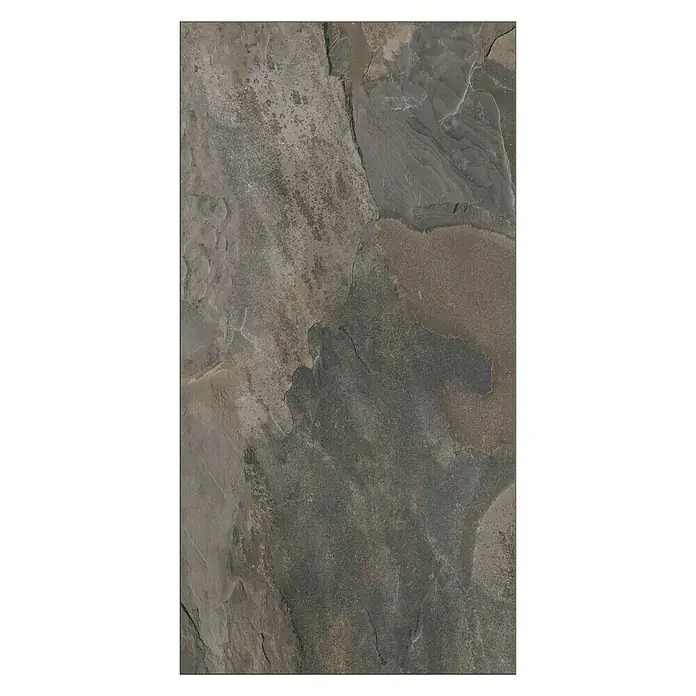 LOGOCLIC Laminatmuster Ceramico Silent - 297 x 195 x 1 mm, Fliesenoptik - Detailaufnahme einer braunen Fliese mit Steinmuster, die eine natürliche und robuste Optik verleiht. Ideal für stilvolle Innenräume.