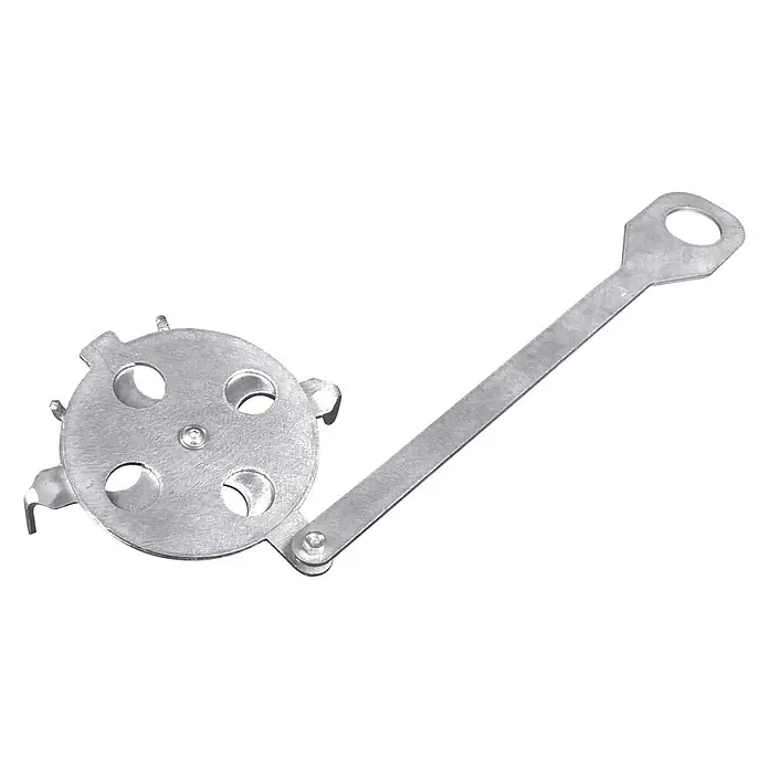 Remundi Belüftungsschieber - Edelstahl, Passend für: Remundi Holzkohlegrill Zelos L / Remundi Holzkohlegrill Zelos M / Remundi Holzkohlegrill Zelos S / Remundi Holzkohlegrill Cube L / Remundi Holzkohlegrill Cube M - Metallwerkzeug mit einem runden Teil mit Löchern und einem länglichen Griff mit einer Öse zum Aufhängen.