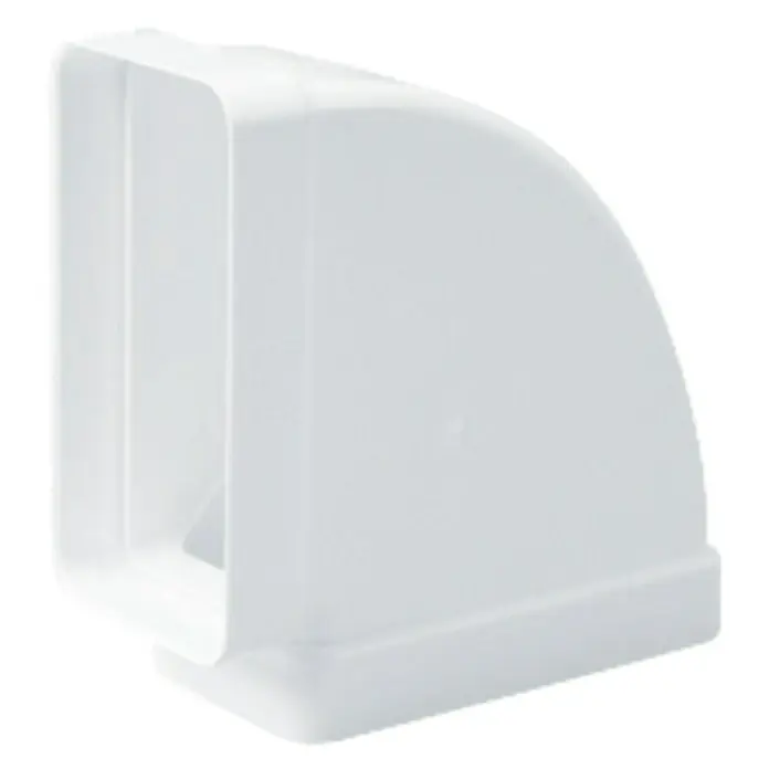 Codo horizontal rectangular Tubpla - 120 mm, 90 ° - Cubierta de conducto rectangular blanca con una curva de cuarto de círculo para sistemas de ventilación o aire acondicionado.
