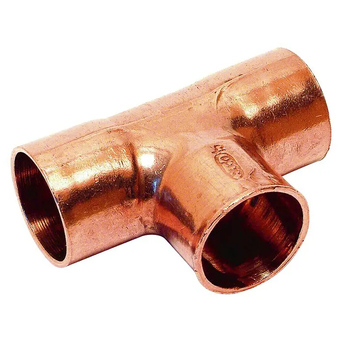 T de cobre - Diámetro: 28 mm, 2 ud. - Conexión en T de cobre, ideal para instalaciones de fontanería. Material duradero para conexiones perdurables en líneas de calefacción y agua.