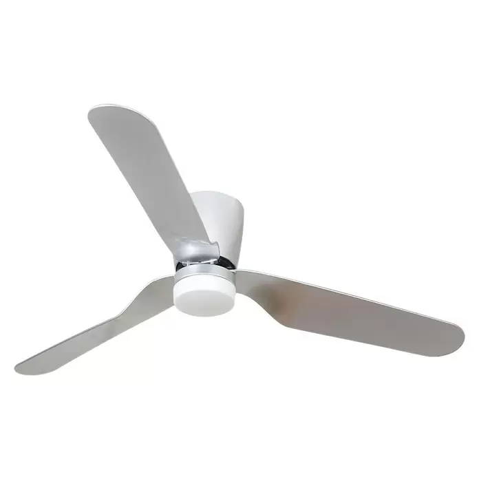 Purline Ventilador de techo Low Profile - Plateado, 132 cm, 35 W - Ventilador de techo moderno de tres aspas plateadas/grises con luz blanca.
