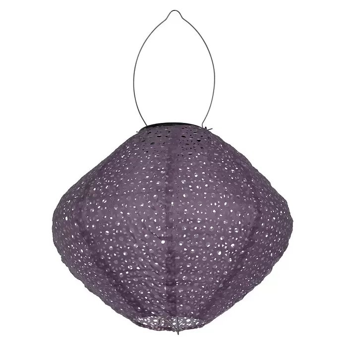 Eglo Solar-Hängeleuchte Z-Solar - 0,06 W, Lila, IP44, Ø x H: 29 x 25 cm - Violette perforierte Dekolaterne mit Drahtbügel.