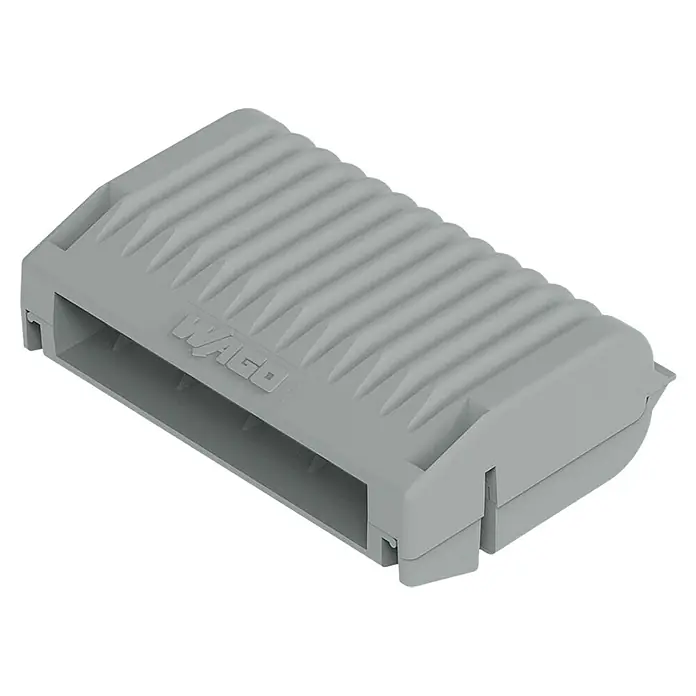 Wago Gelmuffe 207-1333 Größe 3 - 3 Stk., Schutzart: IPX8 - Ein grauer Wago-Verbindungsstecker, ideal für elektrische Installationen, bietet sichere und zuverlässige Verbindungen mit einfacher Handhabung.