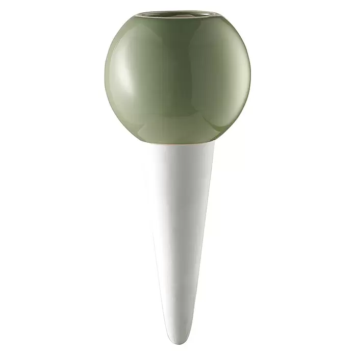 Soendgen Keramik Wasserspender !-Drop Nature - 230 ml, Perlgrün - Zweiteilige Vase mit glänzend grünem Kugelaufsatz und mattweißem Kegelfuß.