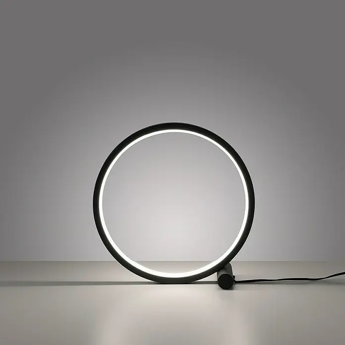 Just Light Ritus Lámpara de sobremesa redonda - 10,5 W, Ø x Al: 25,5 x 10 cm, Negro - Elegante lámpara de mesa LED en forma de anillo. Un elemento de diseño moderno que aporta iluminación ambiental a cualquier espacio.