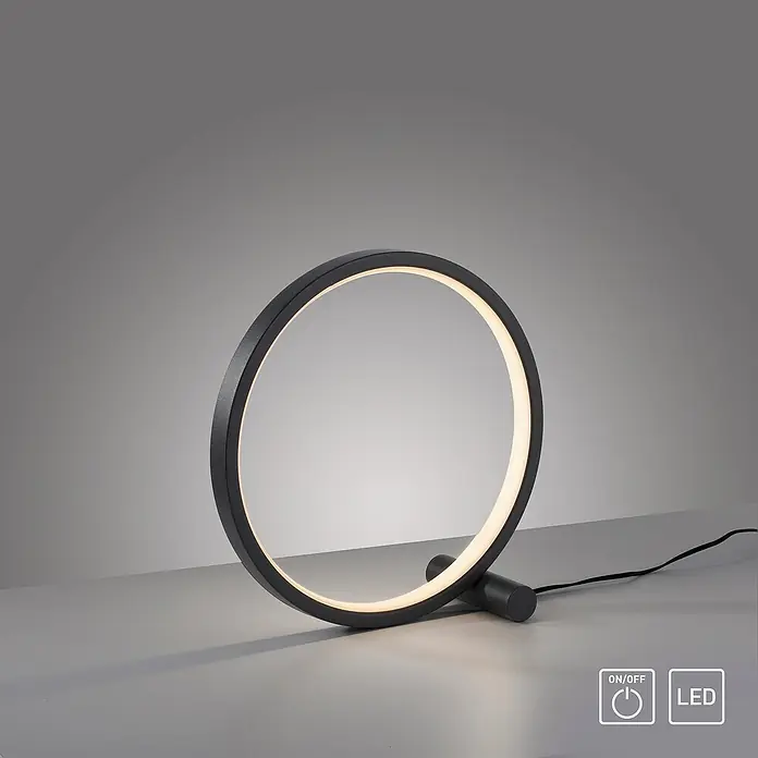 Just Light Ritus Lámpara de sobremesa redonda - 10,5 W, Ø x Al: 25,5 x 10 cm, Negro - Lámpara de mesa LED moderna con diseño circular. Ideal para escritorios y mesitas de noche, iluminación elegante.
