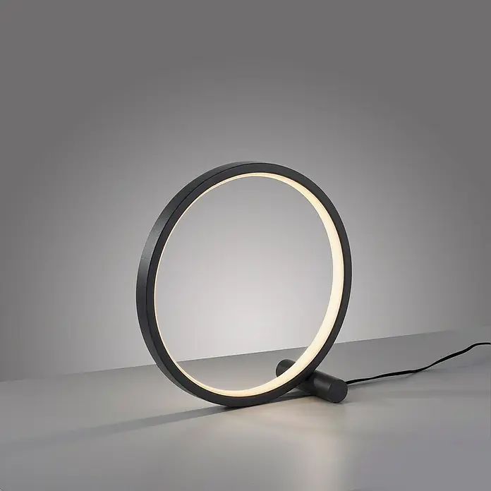 Just Light Ritus Lámpara de sobremesa redonda - 10,5 W, Ø x Al: 25,5 x 10 cm, Negro - Lámpara de mesa moderna con forma de anillo con luz suave. Su diseño elegante en blanco y negro es perfecto para cualquier escritorio.