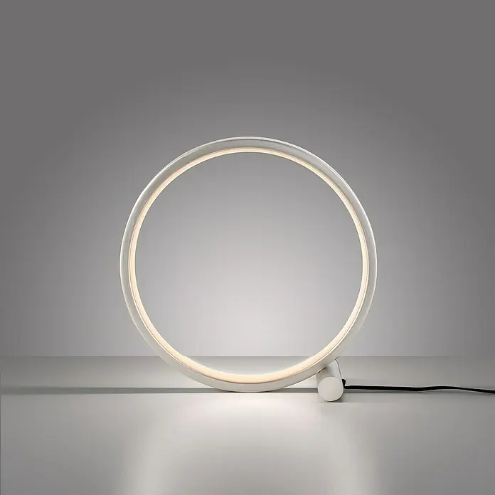 Just Light Ritus Lámpara de sobremesa redonda - 10,5 W, Ø x Al: 25,5 x 10 cm, Blanco - Moderna lámpara de anillo blanca que emite un brillo suave, creando un ambiente elegante y minimalista.