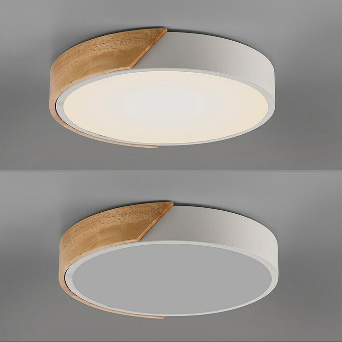 Paul Neuhaus Bila Plafón LED redondo (24 W, Ø x Al: 32 x 55 cm, Blanco/Madera, Blanco cálido) | BAUHAUS